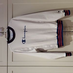 Vintage 90s Champion Striped Collar Reverse Weave Sweatshirt Size S Navy Spell